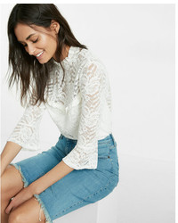 Express Petite Lace Bell Sleeve Tee