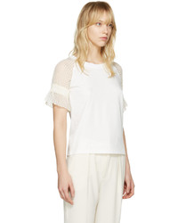 See by Chloe See By Chlo Off White Lace Sleeve T Shirt