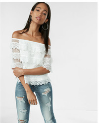 Express Tiered Lace Off The Shoulder Tee