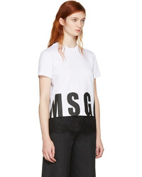 MSGM White Lace Hem Logo T Shirt