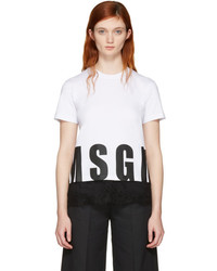 MSGM White Lace Hem Logo T Shirt