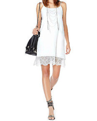 Romwe Strapped Shoulder Lace Hem White Dress