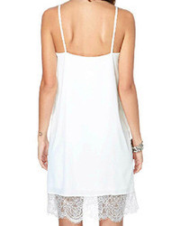 Romwe Strapped Shoulder Lace Hem White Dress