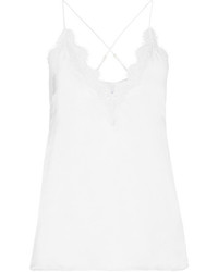 CAMI NYC Everly Lace Trimmed Silk Charmeuse Camisole White