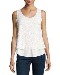Neiman Marcus Floral Lace Layered Tank White