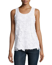 Neiman Marcus Lace Front Scoop Neck Tank White