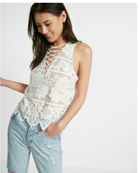 Express Lace Up All Over Lace Tank