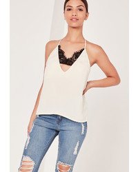 Missguided Insert Lace Strap Detail Cami Top Cream