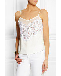 Lover Vee Vee Lace And Silk Paneled Jersey Camisole