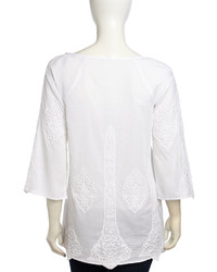 XCVI Kimono Sleeve Lace Voile Tunic White