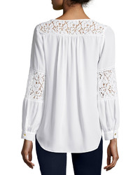 Neiman Marcus Lace Inset Peasant Tunic Ivory