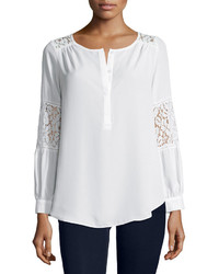Neiman Marcus Lace Inset Peasant Tunic Ivory
