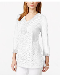 JM Collection Three Quarter Sleeve Lace Front Tunic Only At Macys