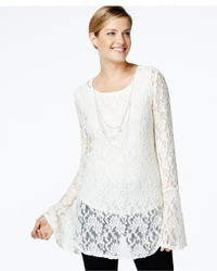 NY Collection Trumpet Sleeve Lace Necklace Tunic