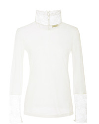 Nina Ricci Lace Trimmed Wool Blend Top In White Natural