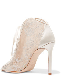 Jimmy Choo Freya Lace Up Metallic Embroidered Tulle And Satin Ankle Boots White