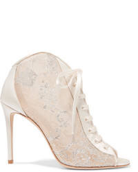 Jimmy Choo Freya Lace Up Metallic Embroidered Tulle And Satin Ankle Boots White