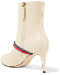 Gucci Grosgrain Trimmed Leather Ankle Boots Off White