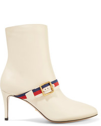 Gucci Grosgrain Trimmed Leather Ankle Boots Off White