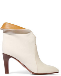 Chloé Leather Paneled Canvas Ankle Boots Off White