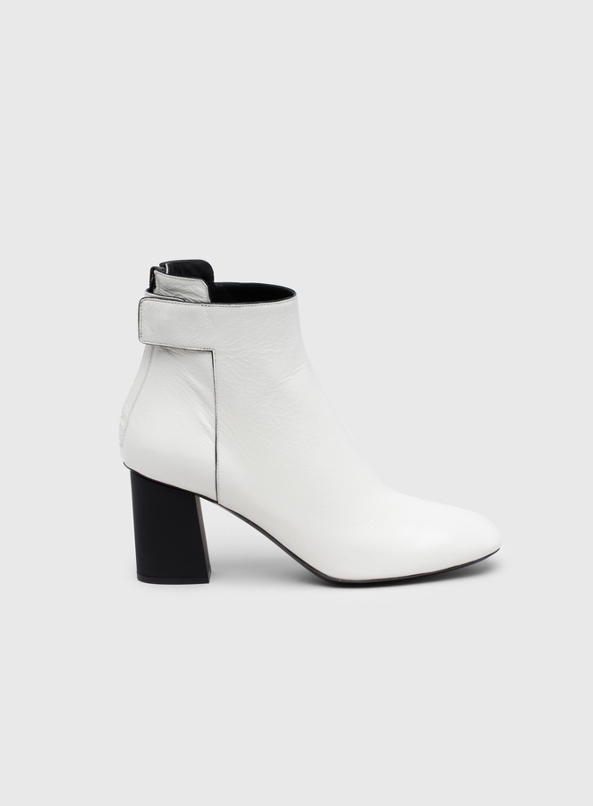 white mid heel ankle boots