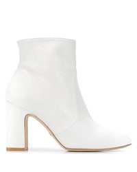 Women's White Leather Ankle Boots by 