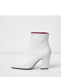 River Island White Block Heel Leather Ankle Boots