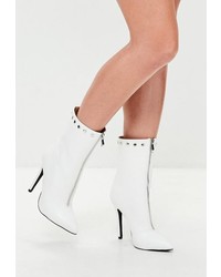 Missguided White Dome Faux Leather Pointed Ankle Boots