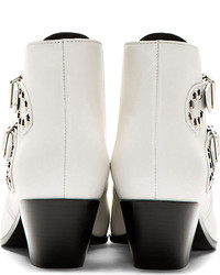 Saint Laurent White Leather Ankle Boots