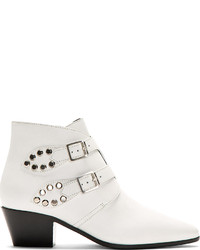 Saint Laurent White Leather Ankle Boots