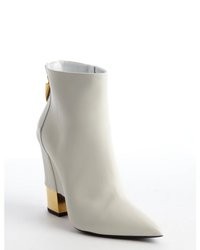 Giuseppe Zanotti White Leather Goldtone Heel Zipper Detail Ankle Boots