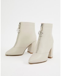 New Look Zip Front Heeled Boot In Off White