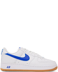 Nike White Blue Anniversary Air Force 1 Retro Sneakers