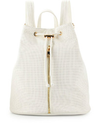 Neiman Marcus Perforated Drawstring Backpack Bag White