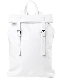 White Leather Rectangular Backpack With Straps