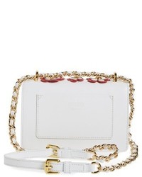 Moschino Flowery Flap Leather Shoulder Bag White