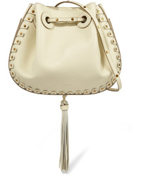 Chloé Inez Small Studded Textured Leather Shoulder Bag Off White
