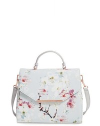 Ted Baker London Large Cherry Blossom Faux Leather Top Handle Satchel Grey
