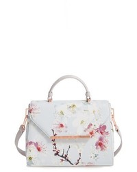 Ted Baker London Small Cherry Blossom Faux Leather Top Handle Satchel Grey