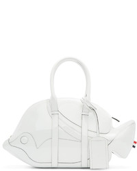 Thom Browne White Patent Leather Trigger Reef Fish Duffle Bag