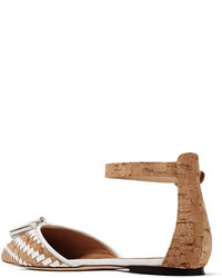 J.Crew Macklin Tassel Trimmed Cork And Leather Point Toe Flats White
