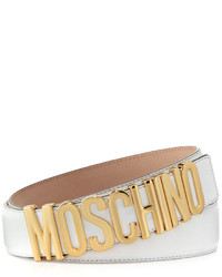 Moschino Calf Leather Belt With Logo Buckle Whitegold