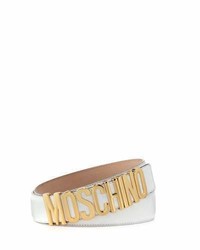 Moschino Calf Leather Belt With Logo Buckle Whitegold