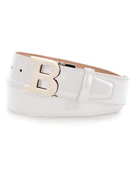 Bally Patent Leather B Buckle Belt White