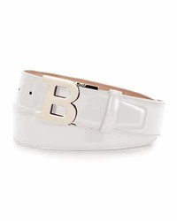 Bally Patent Leather B Buckle Belt White
