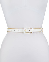 Oscar de la Renta Thin Beaded Leather Belt White