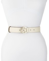 Gucci Wide Logo Clasp Leather Belt White