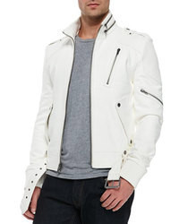 Andrew Marc x Richard Chai Easton Zip Collar Moto Jacket White