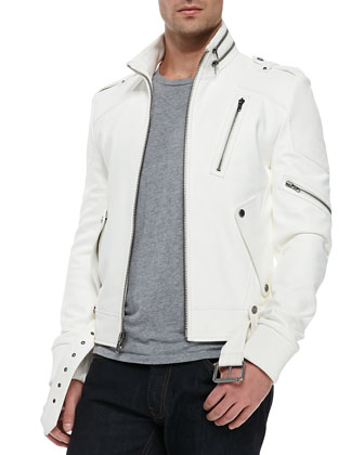 Andrew Marc x Richard Chai Easton Zip Collar Moto Jacket White, $1,195 ...