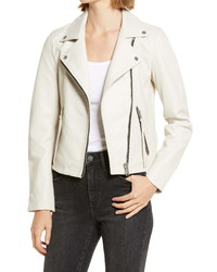Women's White Leather Biker Jacket, White Silk Tank, Tan Pencil Skirt ...